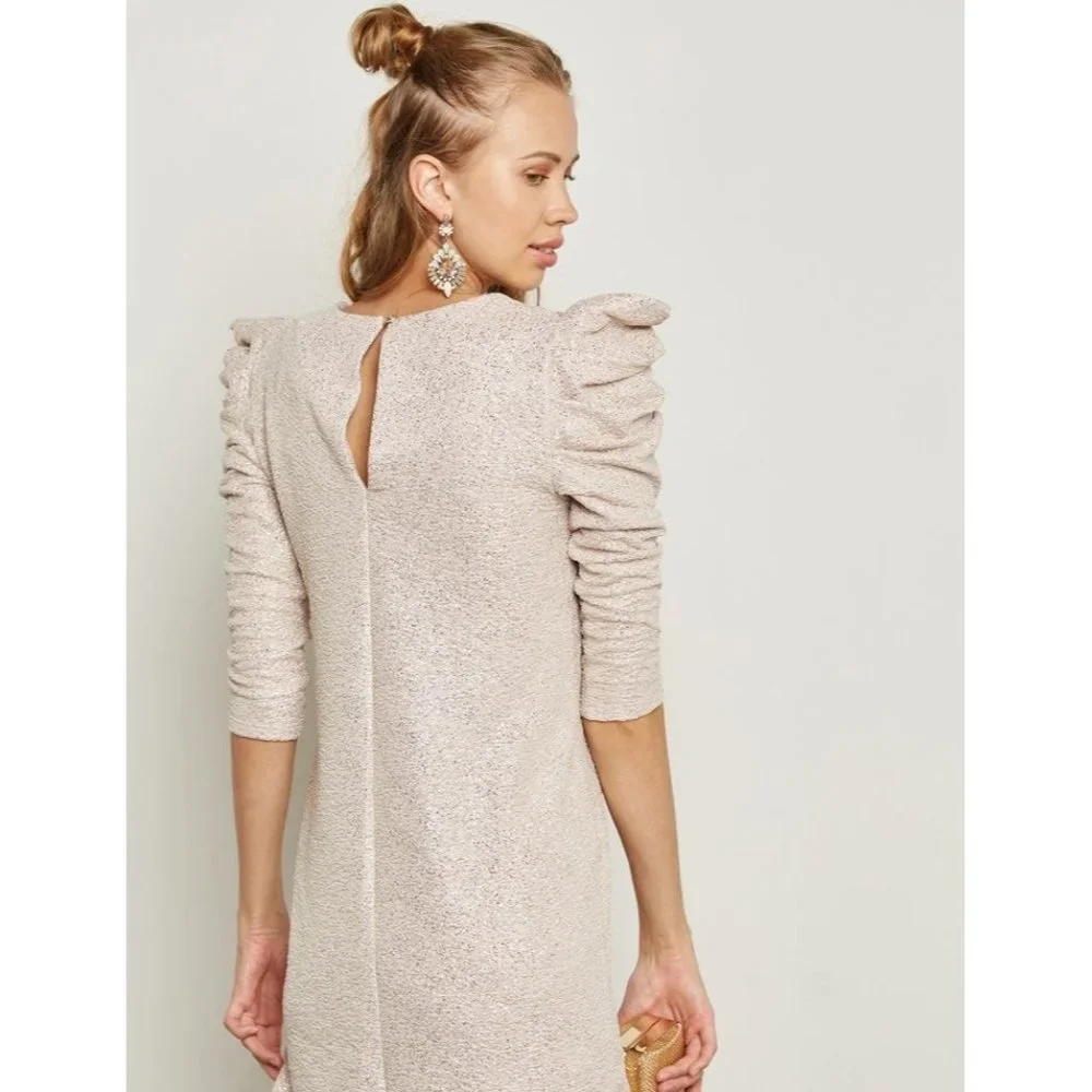 dress shirt puff gold beige ivory dress outfit - Picture 2 of 10